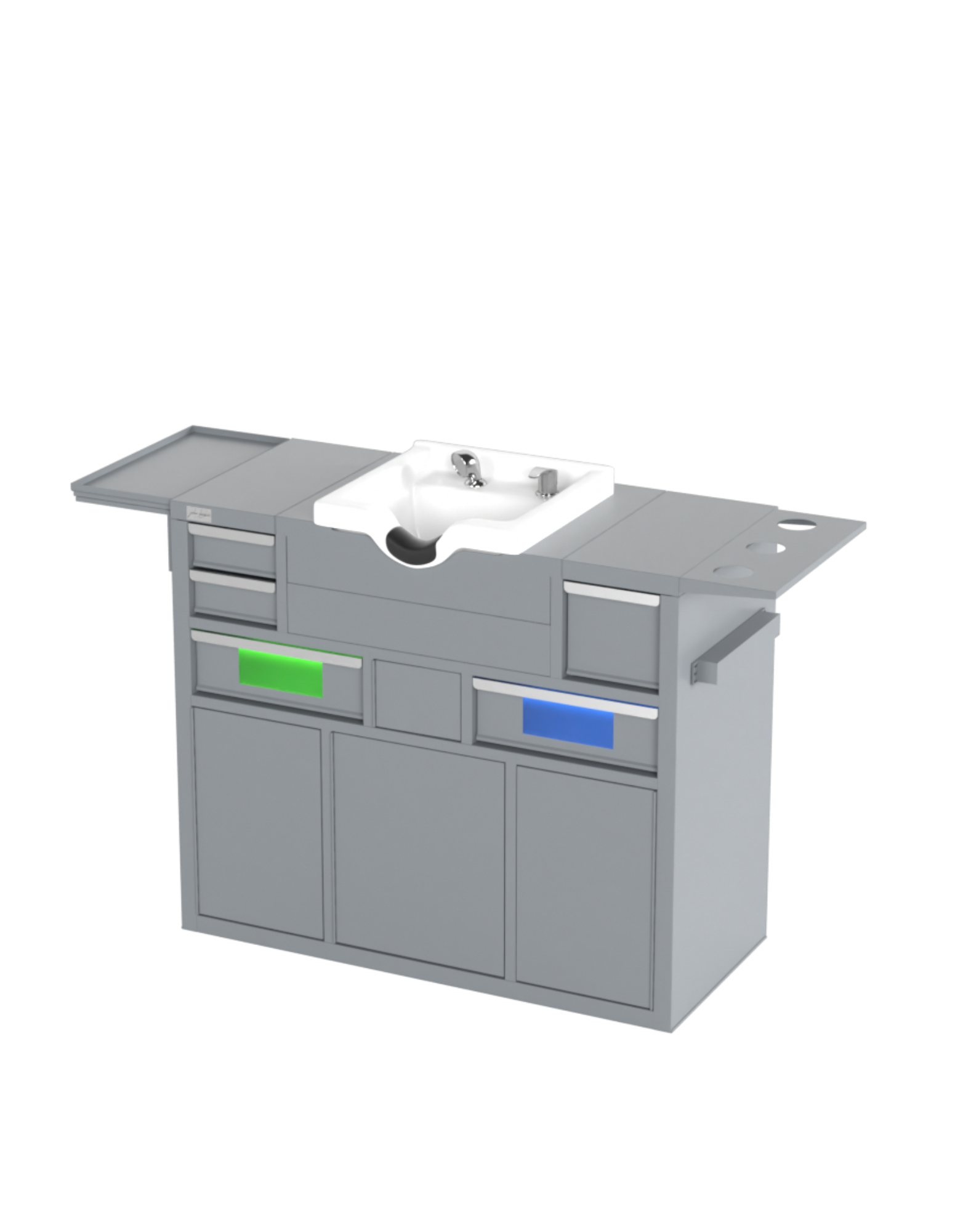 Berber Çalışma İstasyonu "Evolution" – Altı Renk Seçeneği ile Çalışma Alanı – UV Dezenfeksiyon – Lavabo – LED Işıklı Ayna