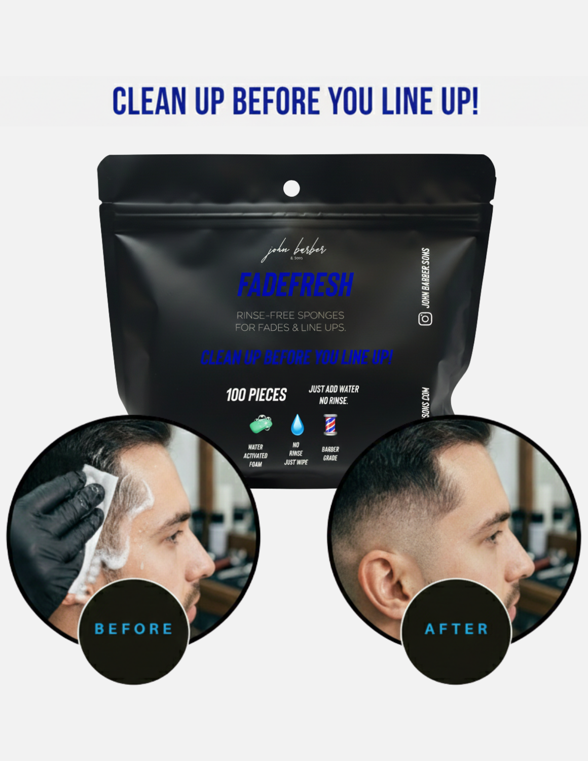 Johnbarbersons FadeFresh barber shampoo wipes