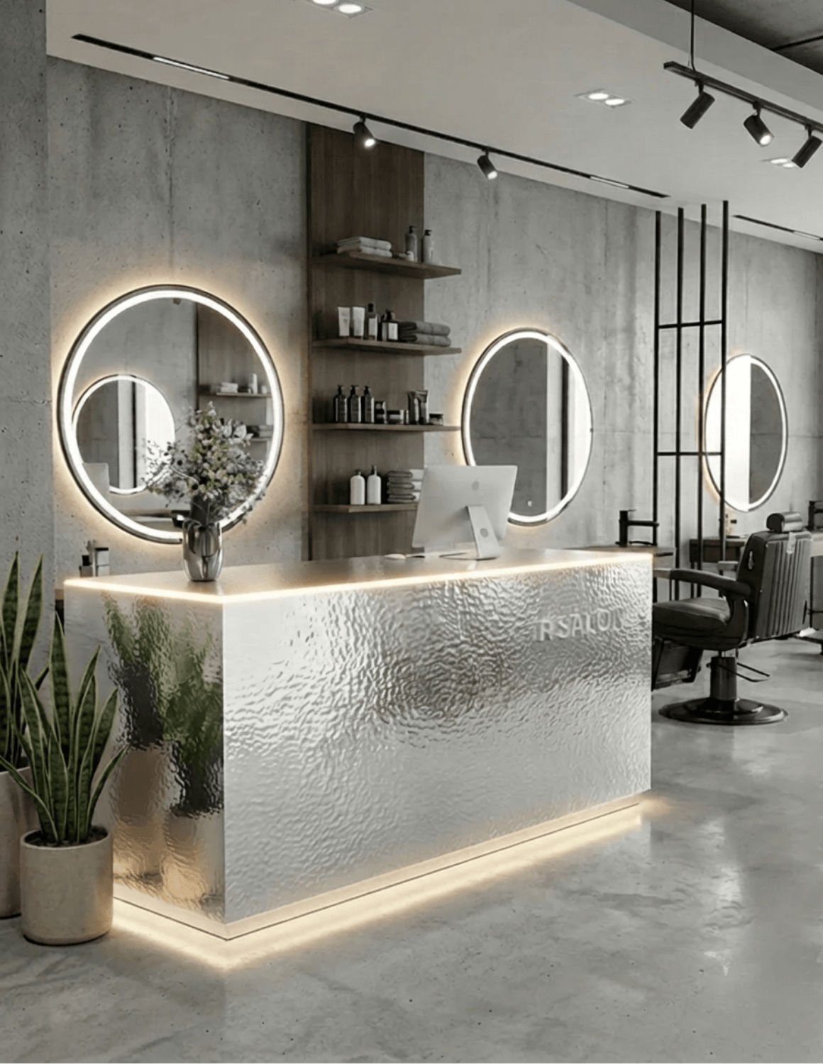 EDGE — Minimalist Aluminum Reception Counter for Barbershops, Hair Salons & Beauty Studios | Reception Desk & Reception Counter with LED Lighting & Logo Lettering