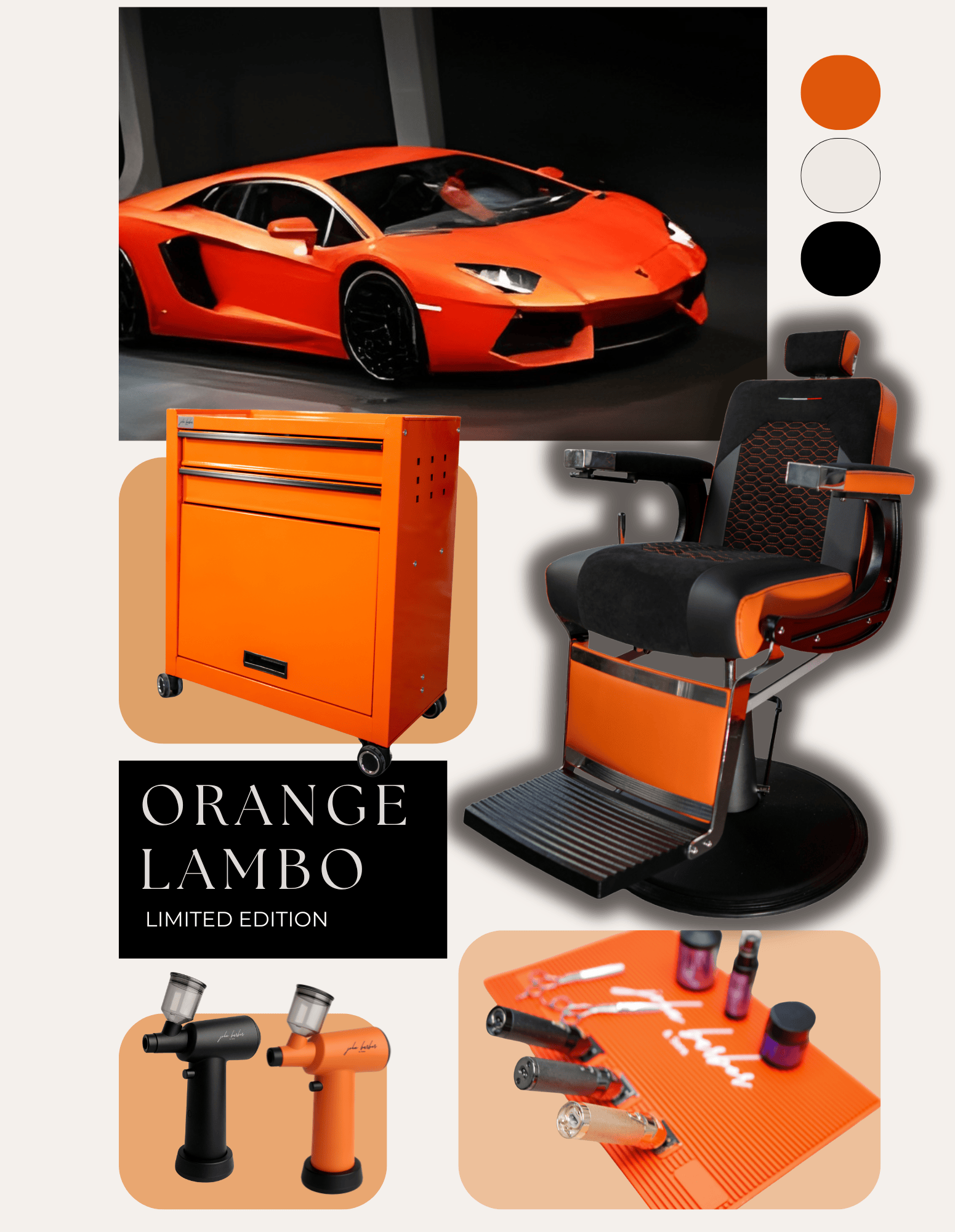 Orange Lambo Limited Edition Barberstuhl – Friseurstuhl für Barbershop.