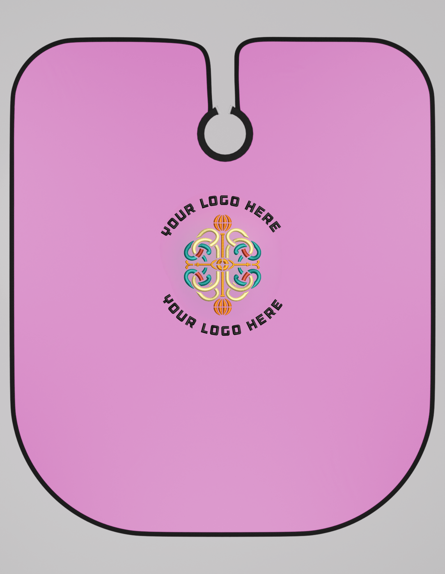 Elegant pink premium cape with black trim, and optional logo branding