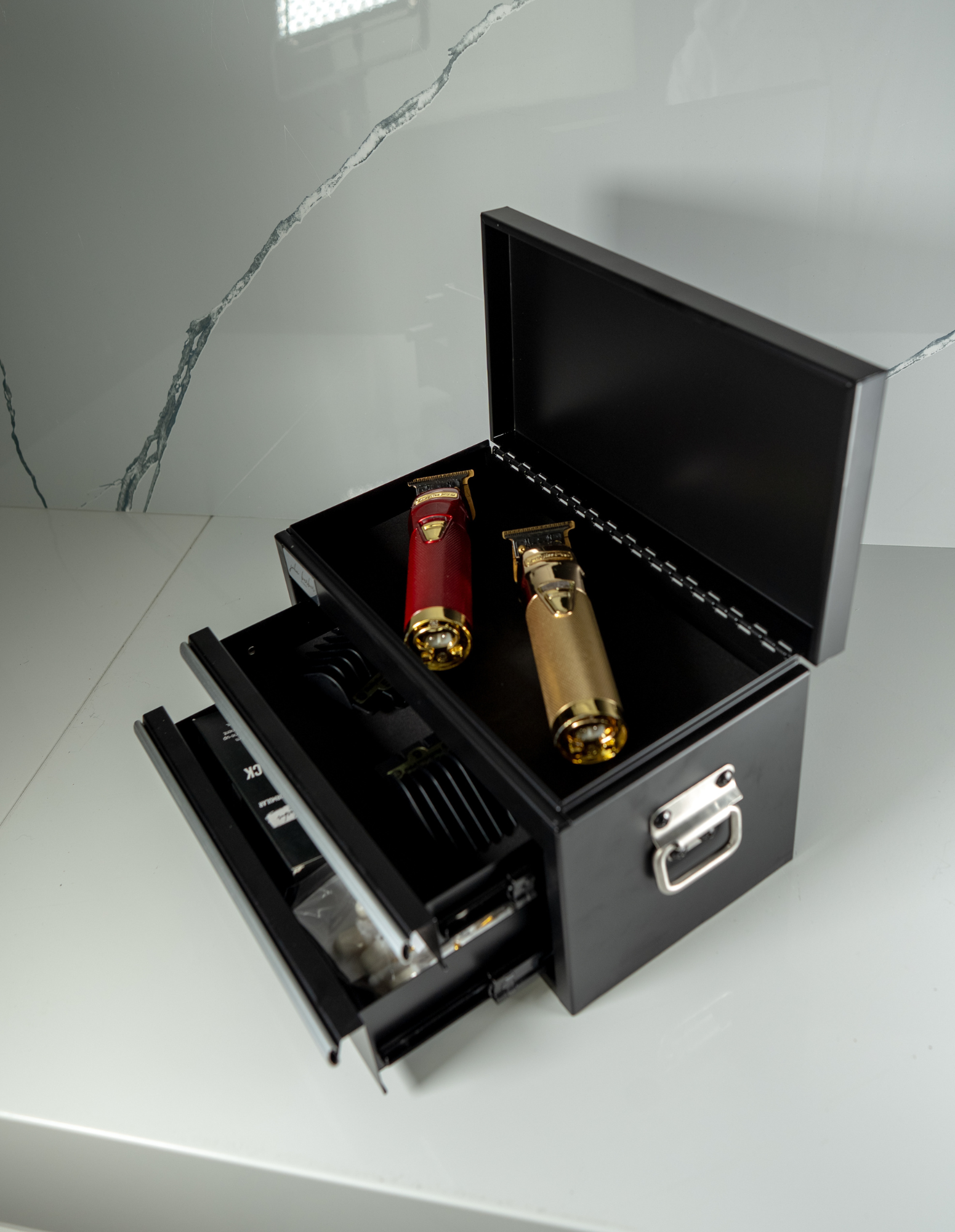 Mini Werkzeugschublade für Arbeitsplatte – Barber und Friseur Organizer.