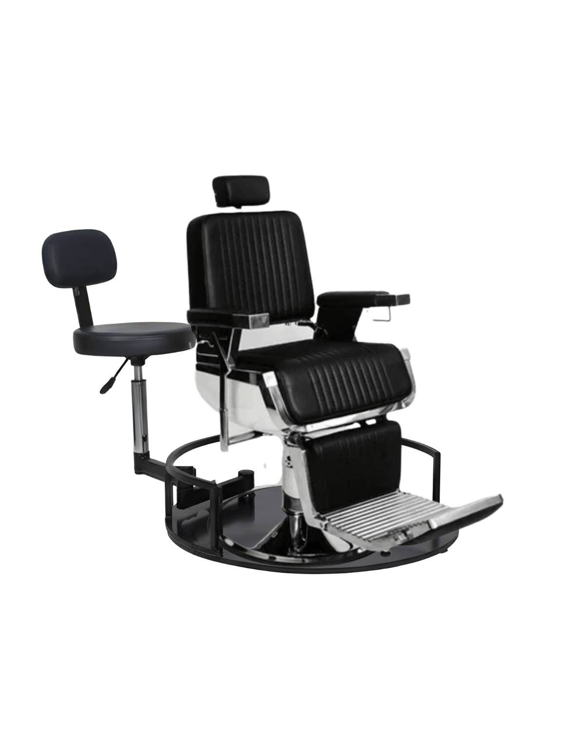 Rotierender Barber- und Friseurhocker 2.0 – höhenverstellbarer, drehbarer Arbeitshocker für Barbershop und Friseursalon mit komfortablem Sitz und stabiler Basis.