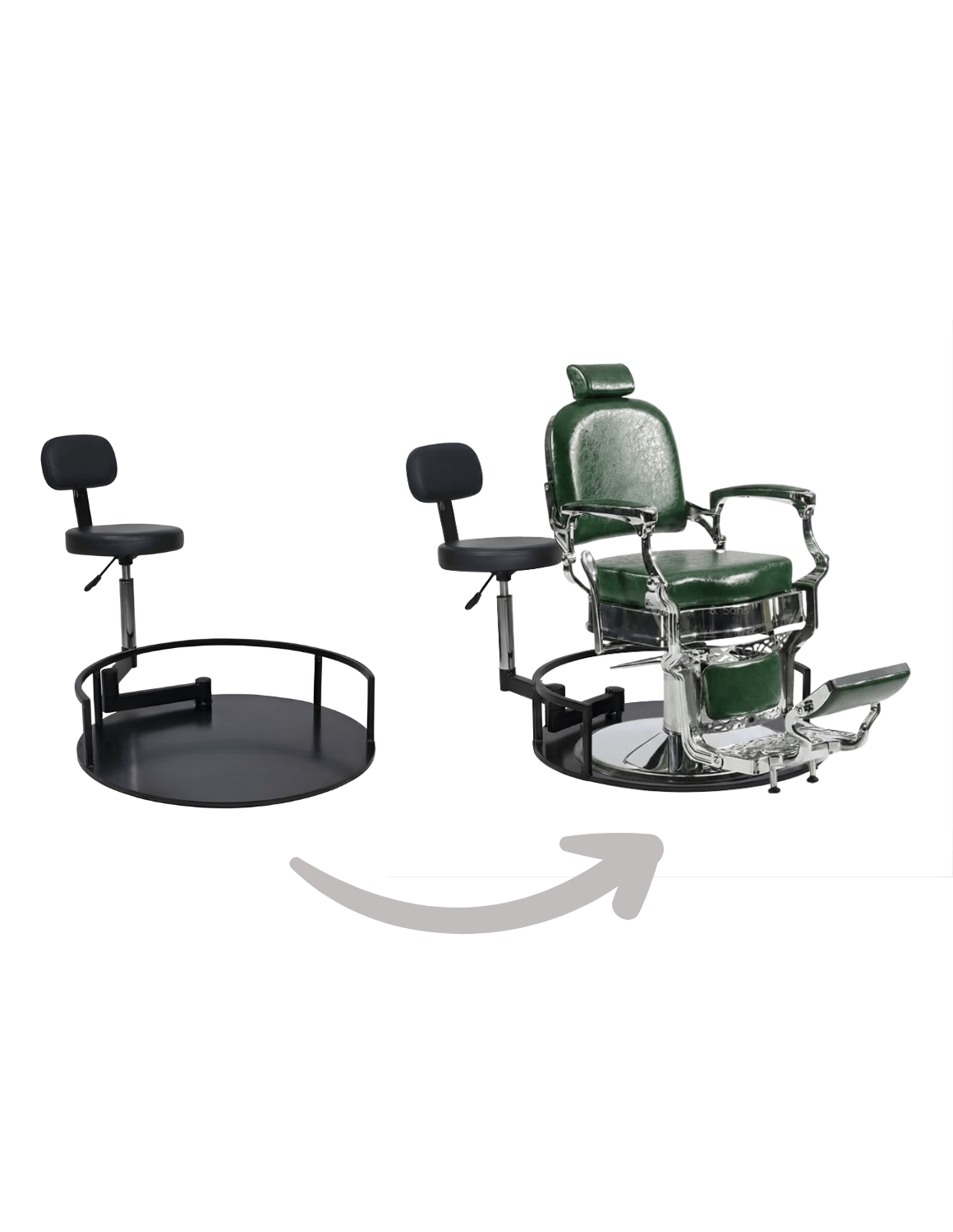 Rotierender Barber- und Friseurhocker 2.0 – höhenverstellbarer, drehbarer Arbeitshocker für Barbershop und Friseursalon mit komfortablem Sitz und stabiler Basis.