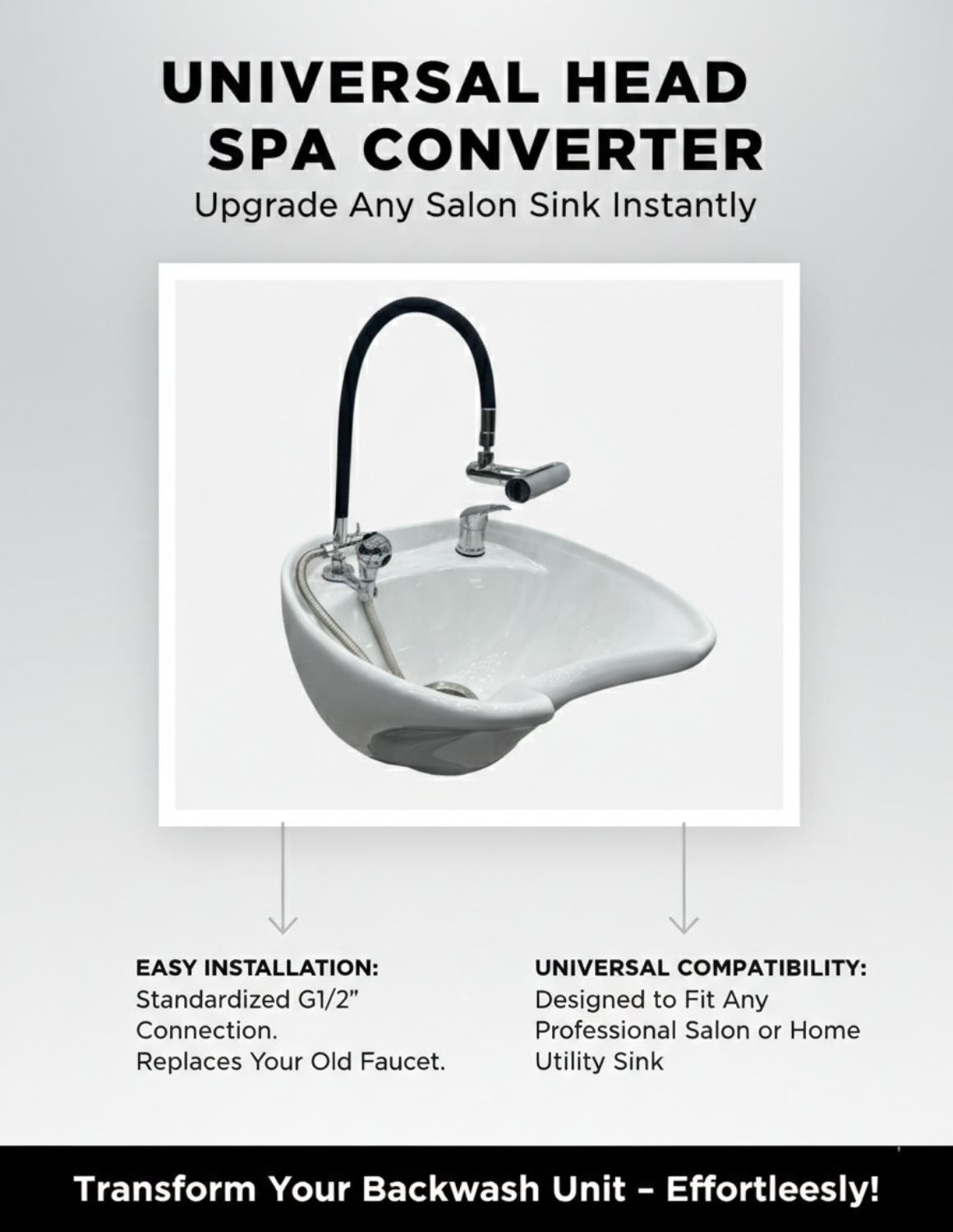 Universal 4-in-1 head spa conversion fixture for salon and hair wash stations