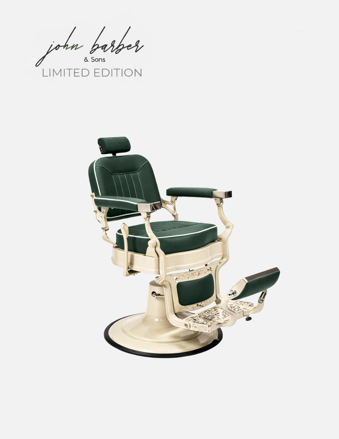 Retroria Barberstuhl Waldgrün Limited Edition für Friseursalon
