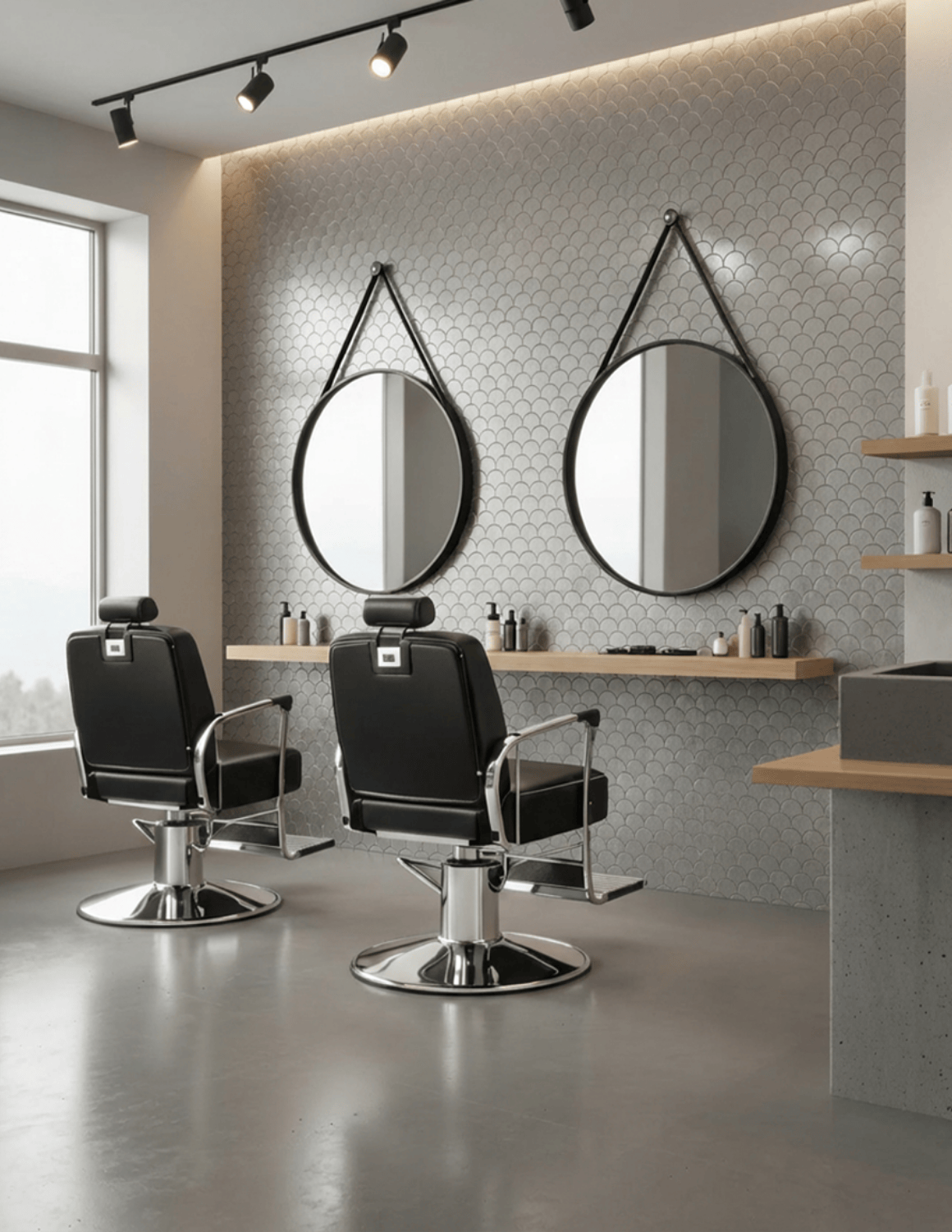 Dekorative selbstklebende Metallwandfliesen – stilvolle Wandverkleidung für Friseursalons, Barbershops und Kosmetikstudios mit modernem Design.