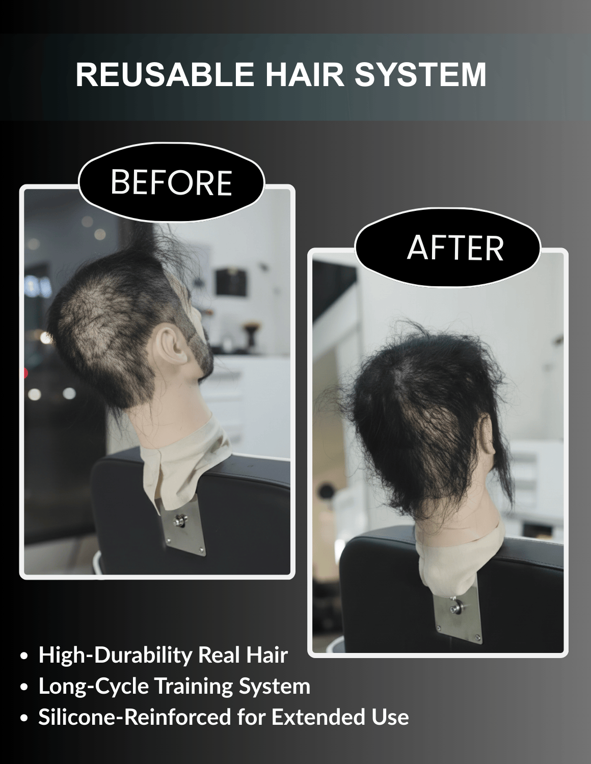 Multi-Use Barber Herren Übungskopf – wiederverwendbarer Mannequin-Kopf mit nachwachsenden Haaren und Bart für Friseur- und Barber-Training.