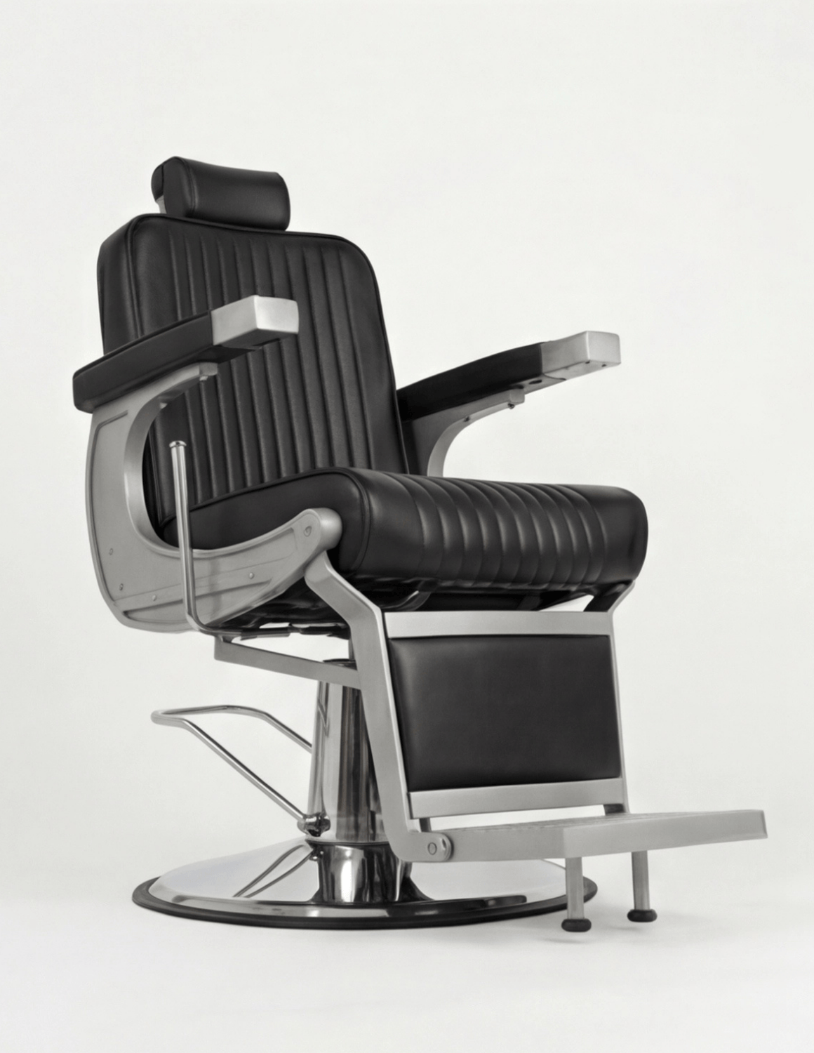 New School barber křeslo – matně šedý rám s černou kůží