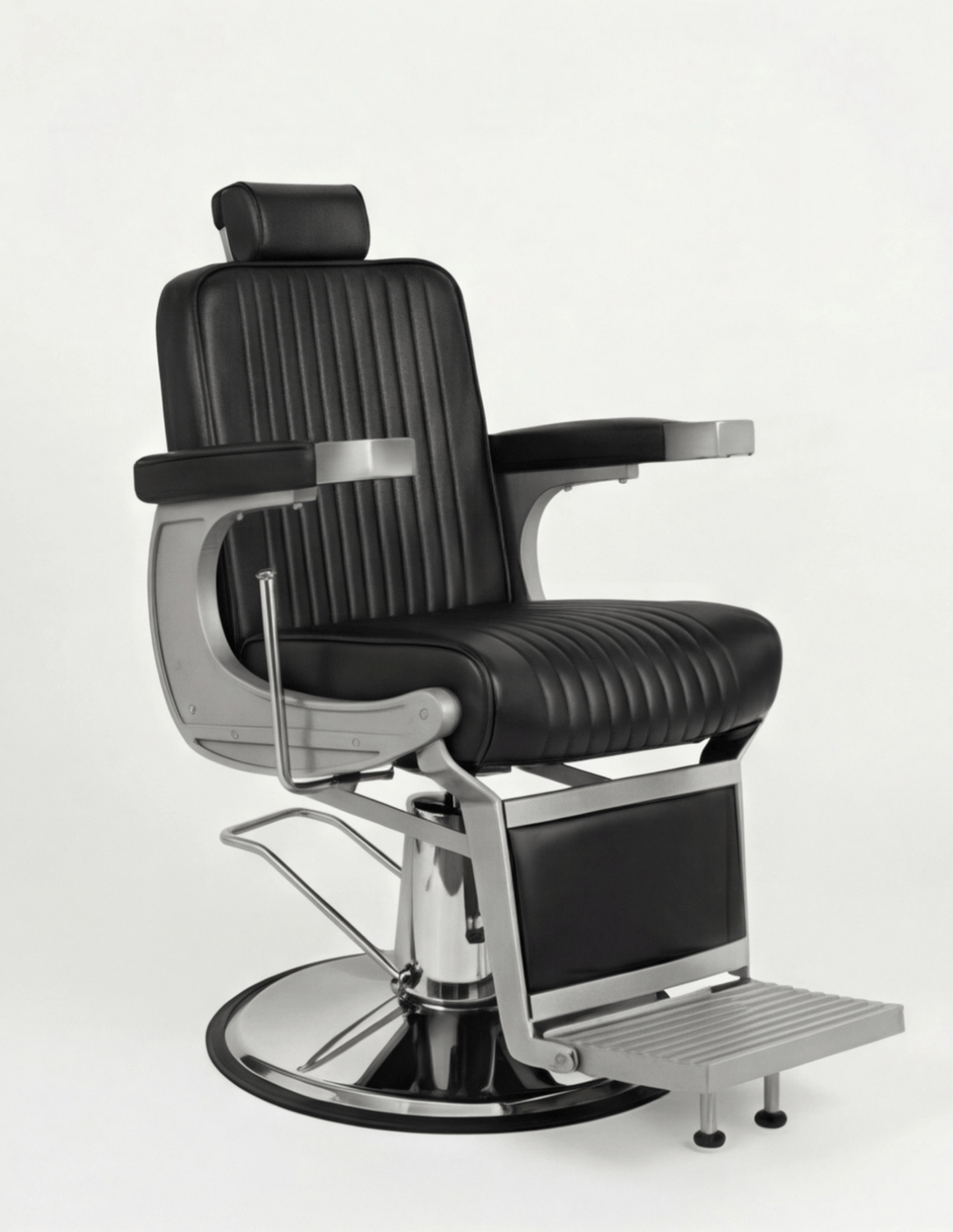 New School barber křeslo – matně šedý rám s černou kůží