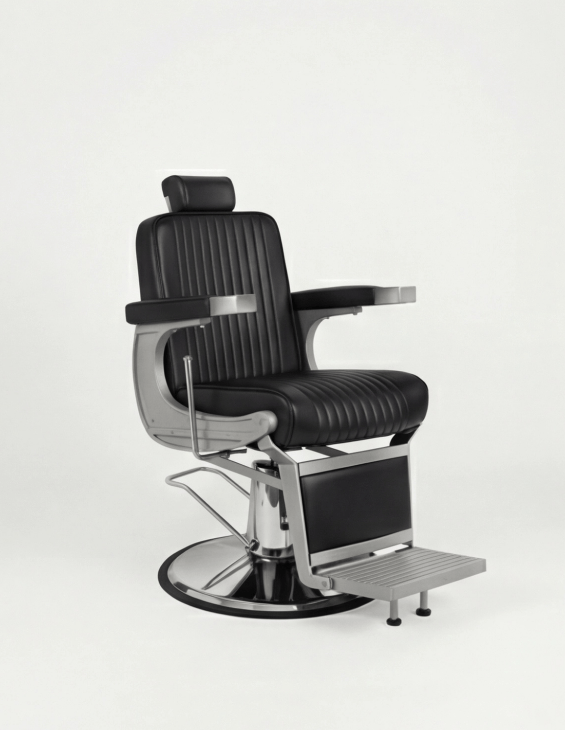 New School barber křeslo – matně šedý rám s černou kůží