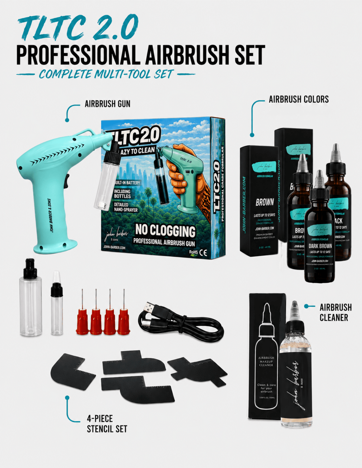Airbrush Gun Spray TLTC 2.0 – Professional Cordless Nano Airbrush Gun No-Clog System