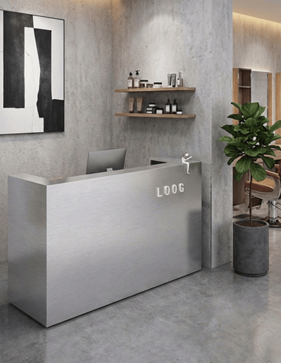 EDGE — Minimalist Aluminum Reception Counter for Barbershops, Hair Salons & Beauty Studios | Reception Desk & Reception Counter with LED Lighting & Logo Lettering