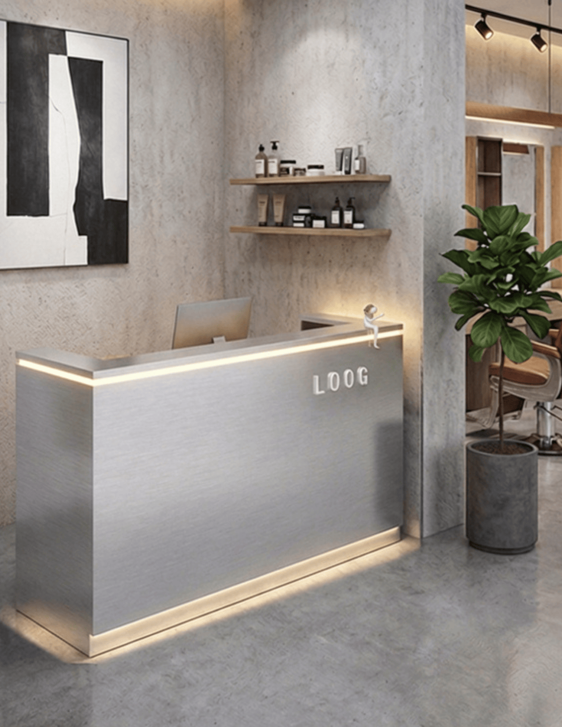 EDGE — Minimalist Aluminum Reception Counter for Barbershops, Hair Salons & Beauty Studios | Reception Desk & Reception Counter with LED Lighting & Logo Lettering