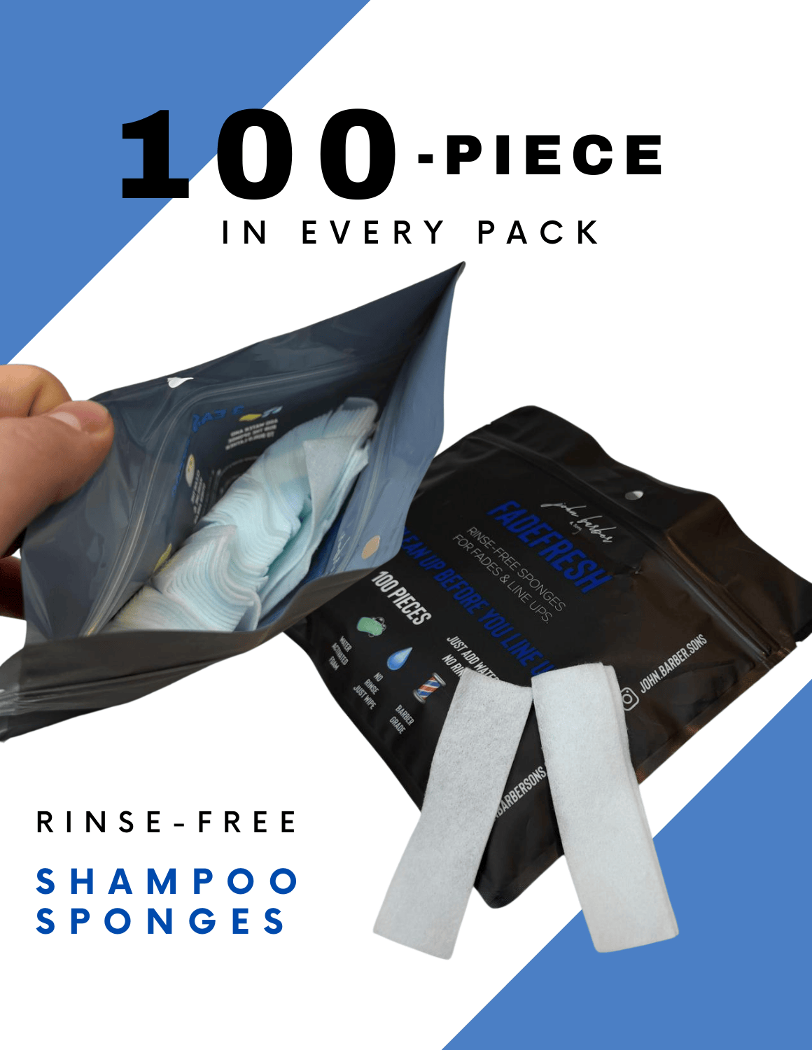 FadeFresh Barber Fade & Line Up Shampoo-Tücher – 100 Stück pro Packung, praktische Reinigungstücher für Haarlinie und Fade-Bereich, ohne Nachspülen oder Auswaschen.