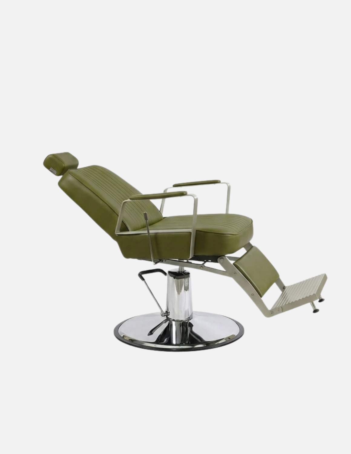 Plain Moosgrün Limited Edition barber chair in moss green for barbershop and salon use