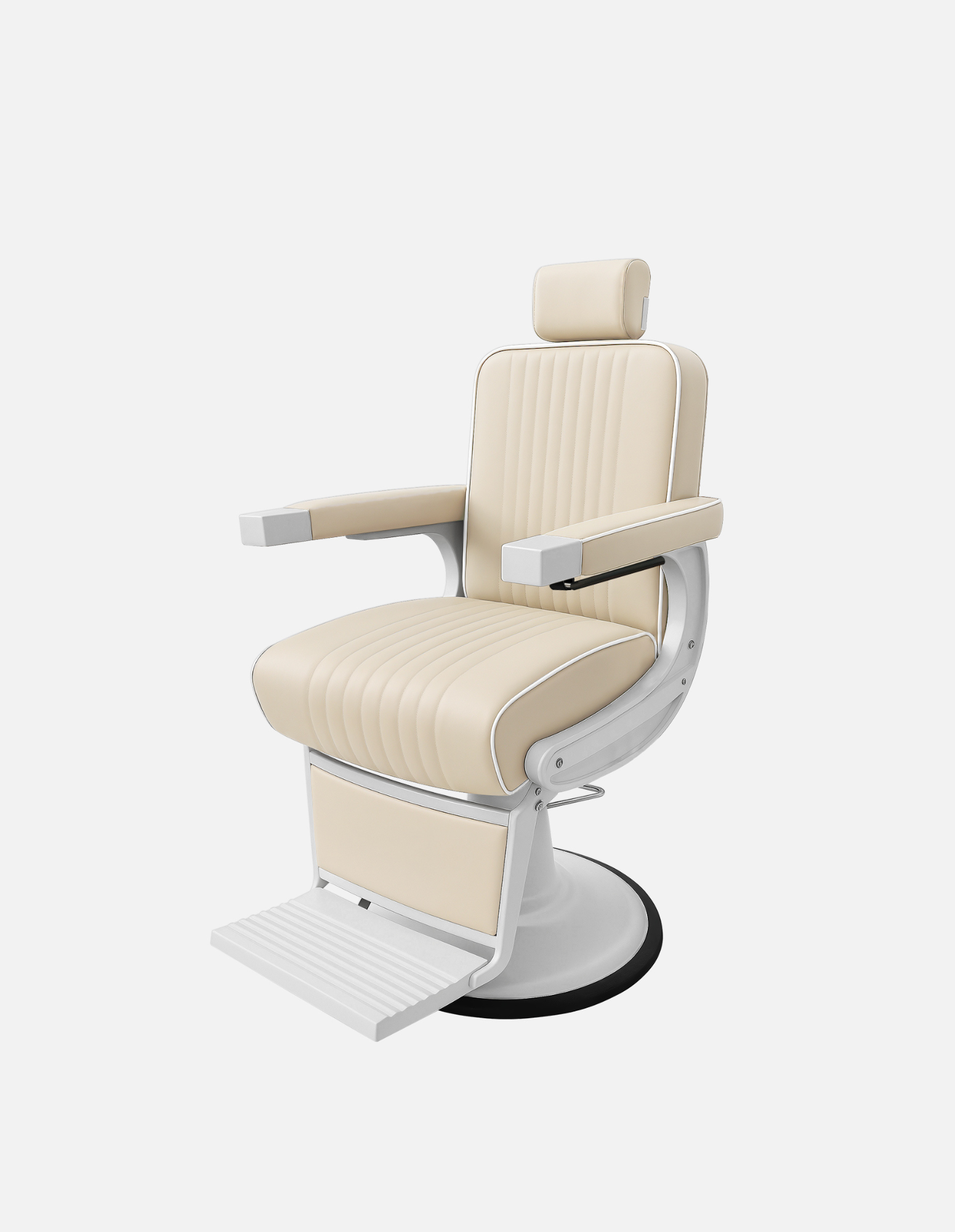 Barberstuhl New School Creme Weißes Gestell