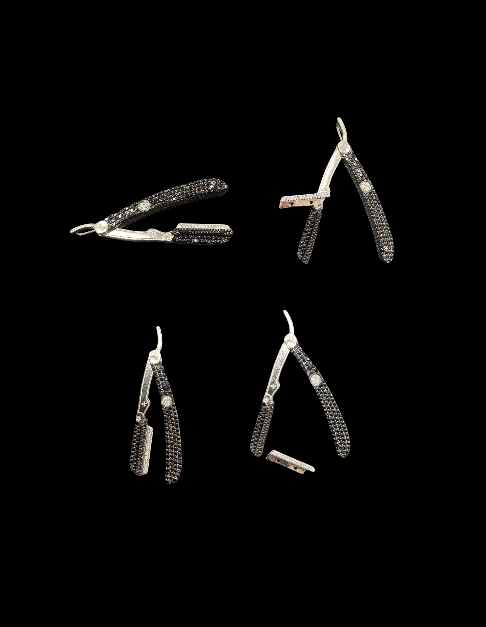 Barber Rasiermesser Kettenanhänger 925 Silber – Shaver Anhänger mit CZ Steinen.