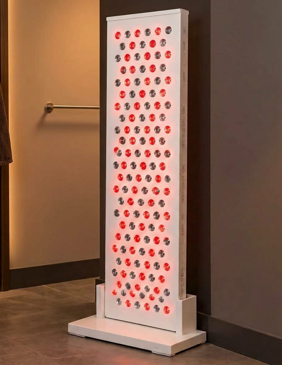 Rotlichtpanel auf einem festen Standfuß ohne Rollen