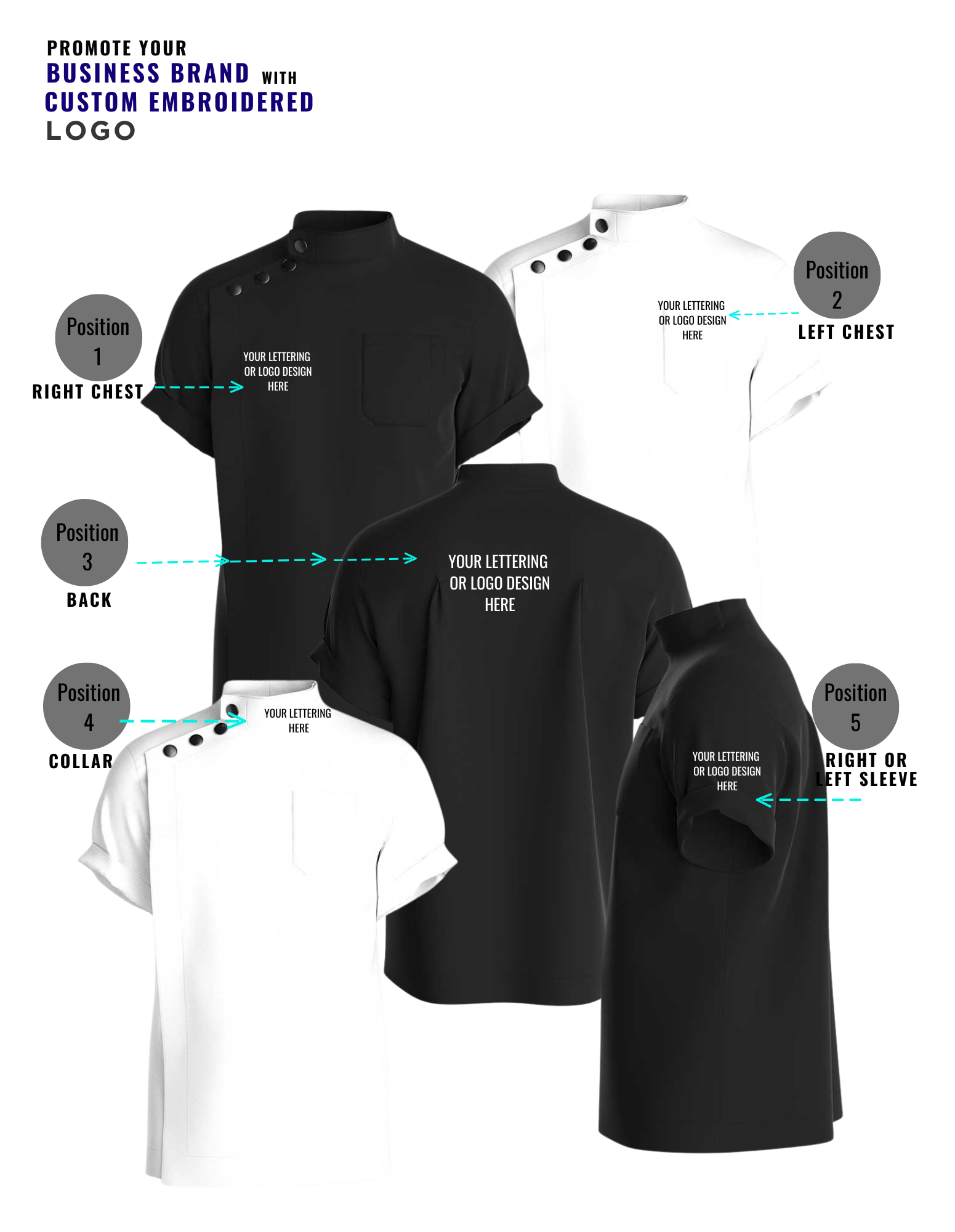 Kurzarm Barberjacke mit seitlichen Knöpfen – Uniform-Oberteil für Friseure & Barber, mit Logo