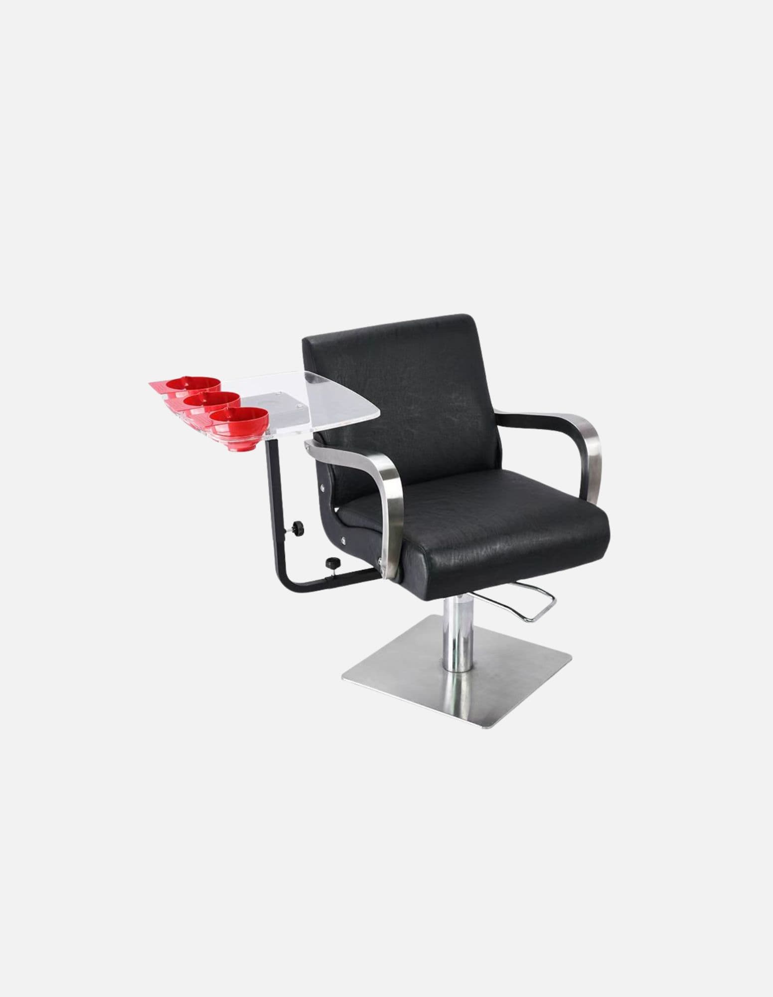 Transparent Rotating Tray for Barber & Salon Chairs – Floating Tray Shelf with Three Mixing Bowls