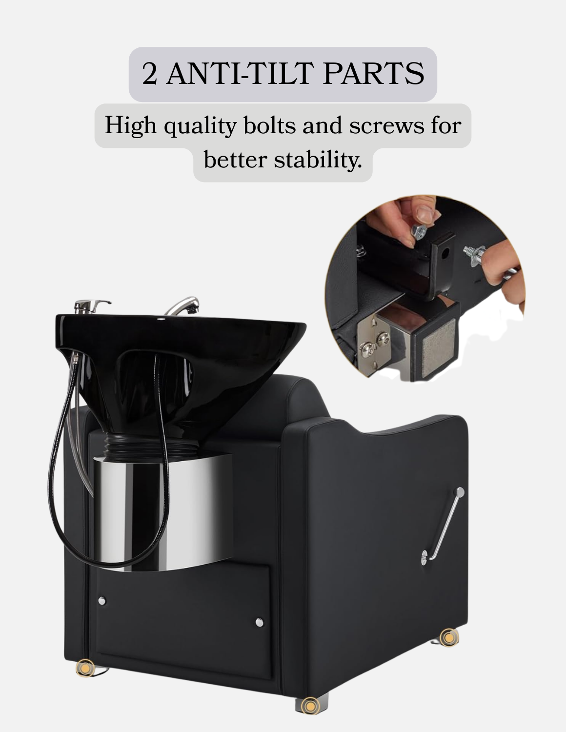 Adjustable barber and salon wash chair with backrest and customizable leather and basin color