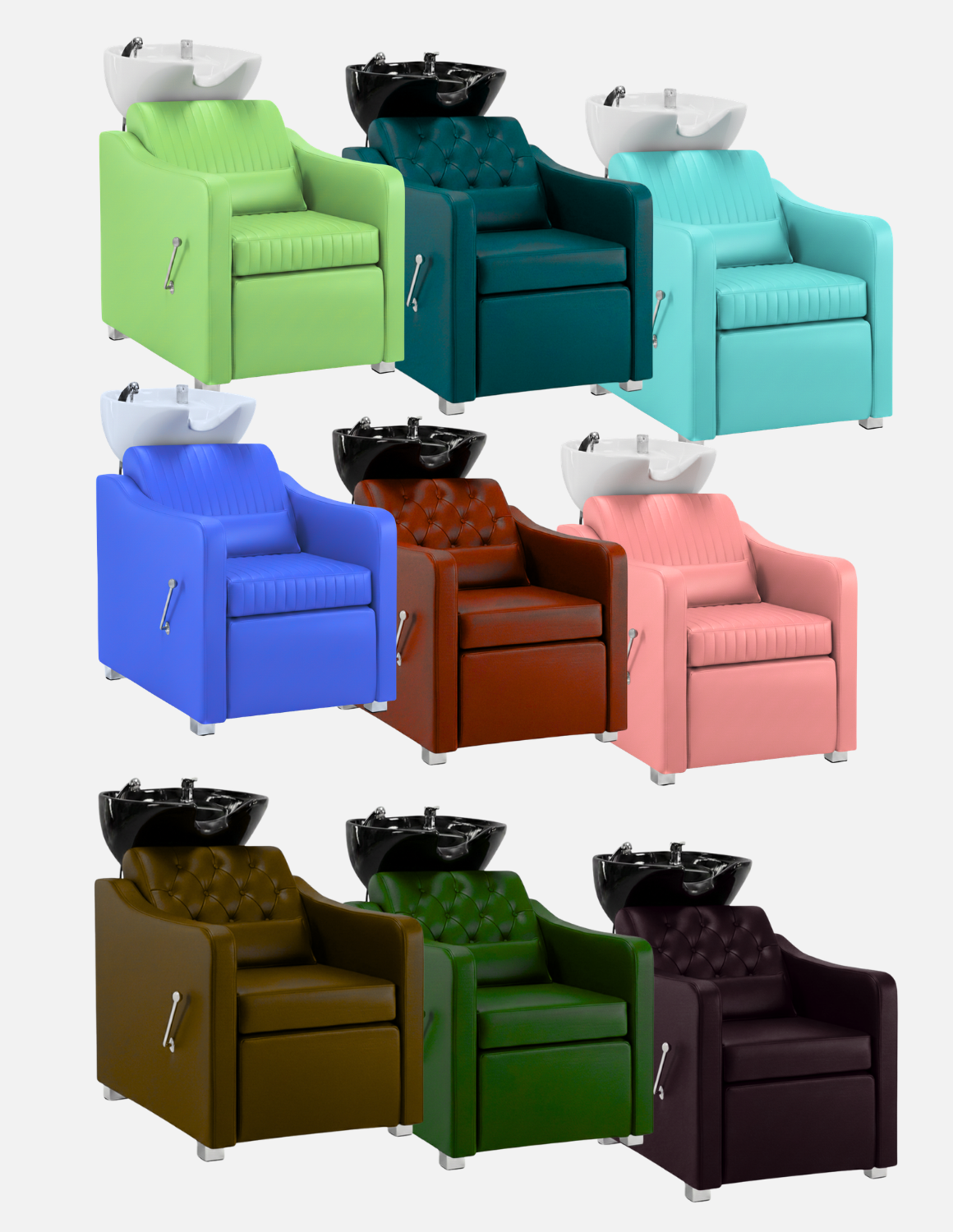 Adjustable barber and salon wash chair with backrest and customizable leather and basin color