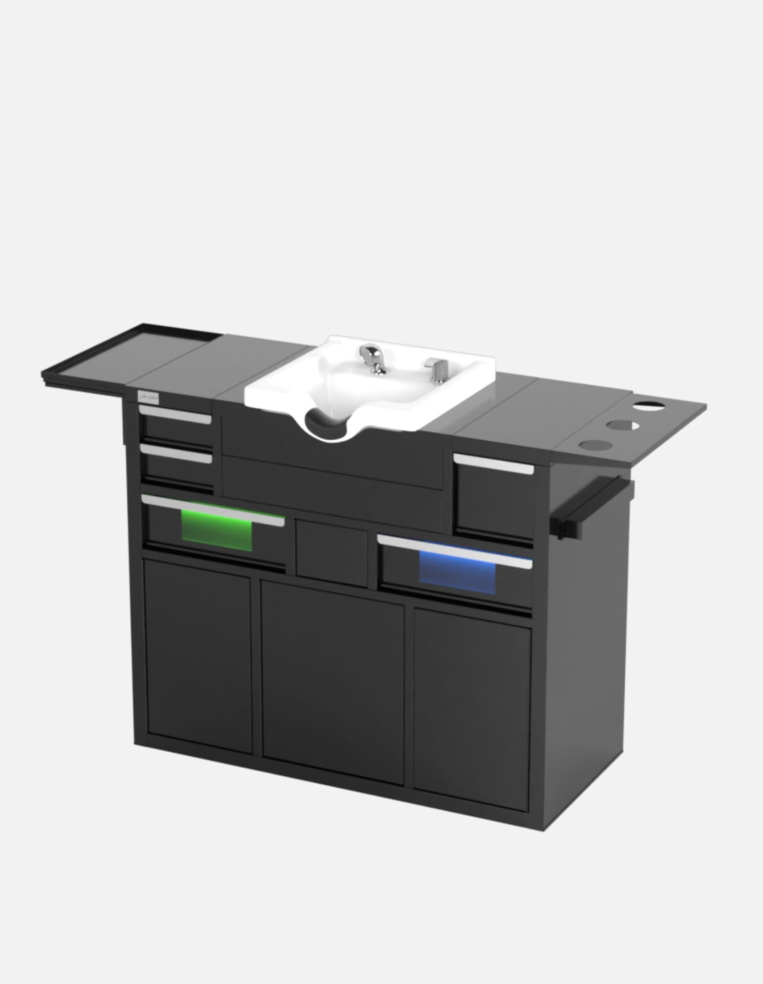 Barber Workstation "Evolution" – Workspace in Six Colors – UV Sterilization – Sink – Mirror with LED Lighting