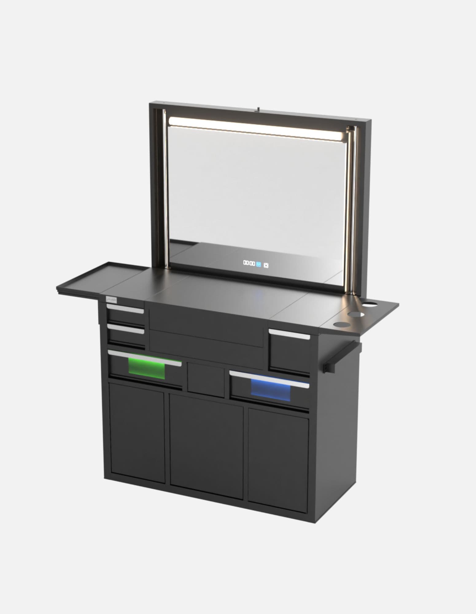 Barber Workstation "Evolution" – Workspace in Six Colors – UV Sterilization – Sink – Mirror with LED Lighting
