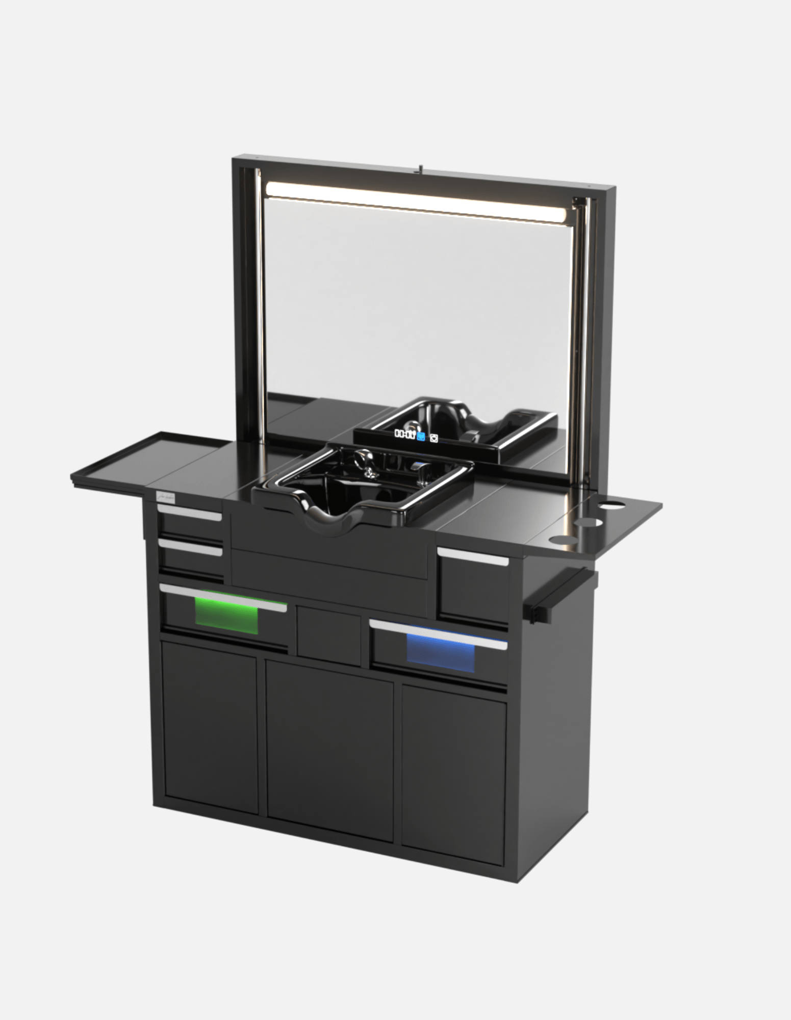 Barber Workstation "Evolution" – Workspace in Six Colors – UV Sterilization – Sink – Mirror with LED Lighting