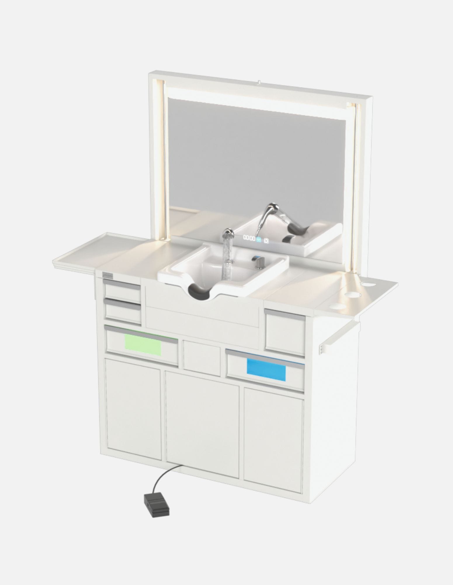 Barber Workstation "Evolution" – Workspace in Six Colors – UV Sterilization – Sink – Mirror with LED Lighting