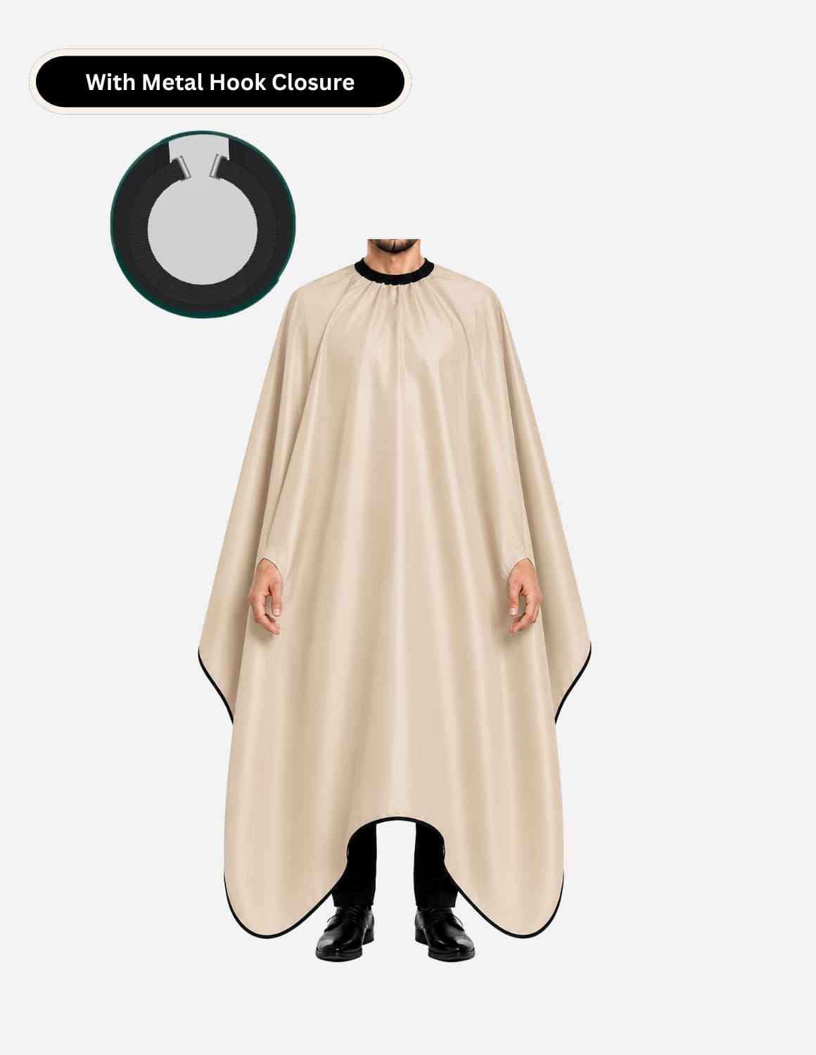 hands free cape with metal hook closure beige
