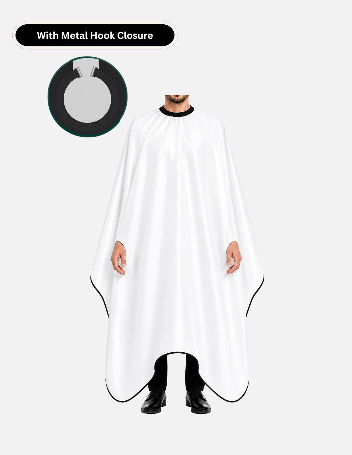hands free cape with metal hook closure white