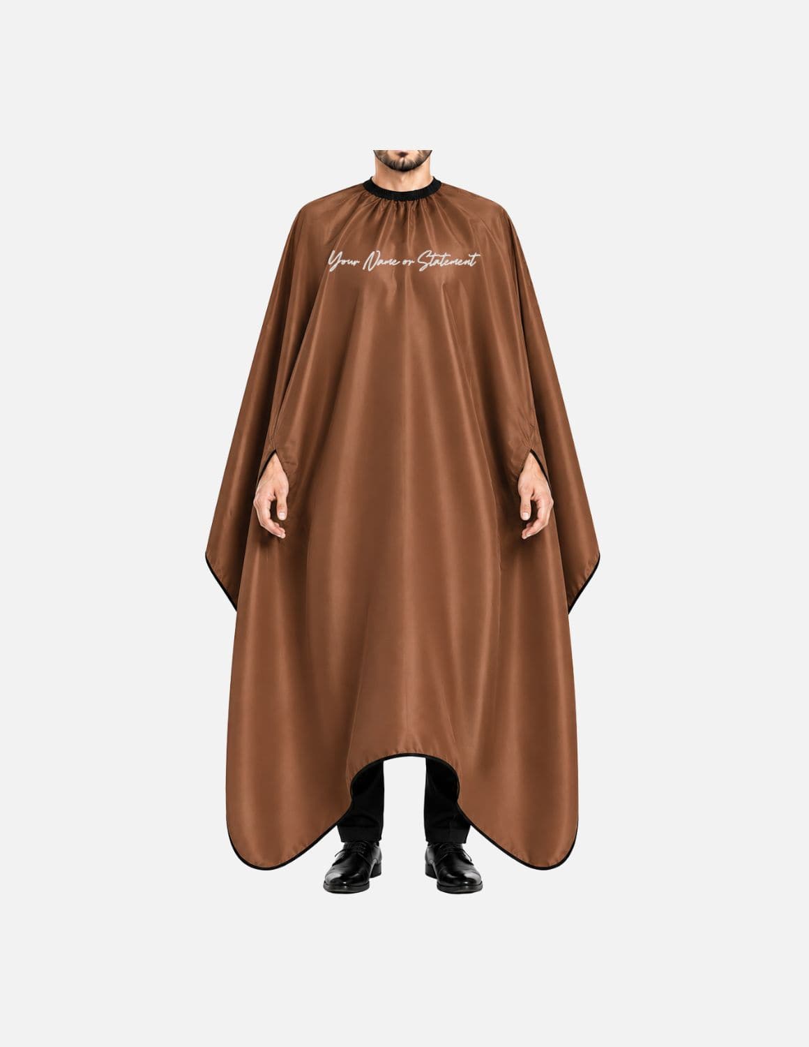 hands free cape with name logo brown