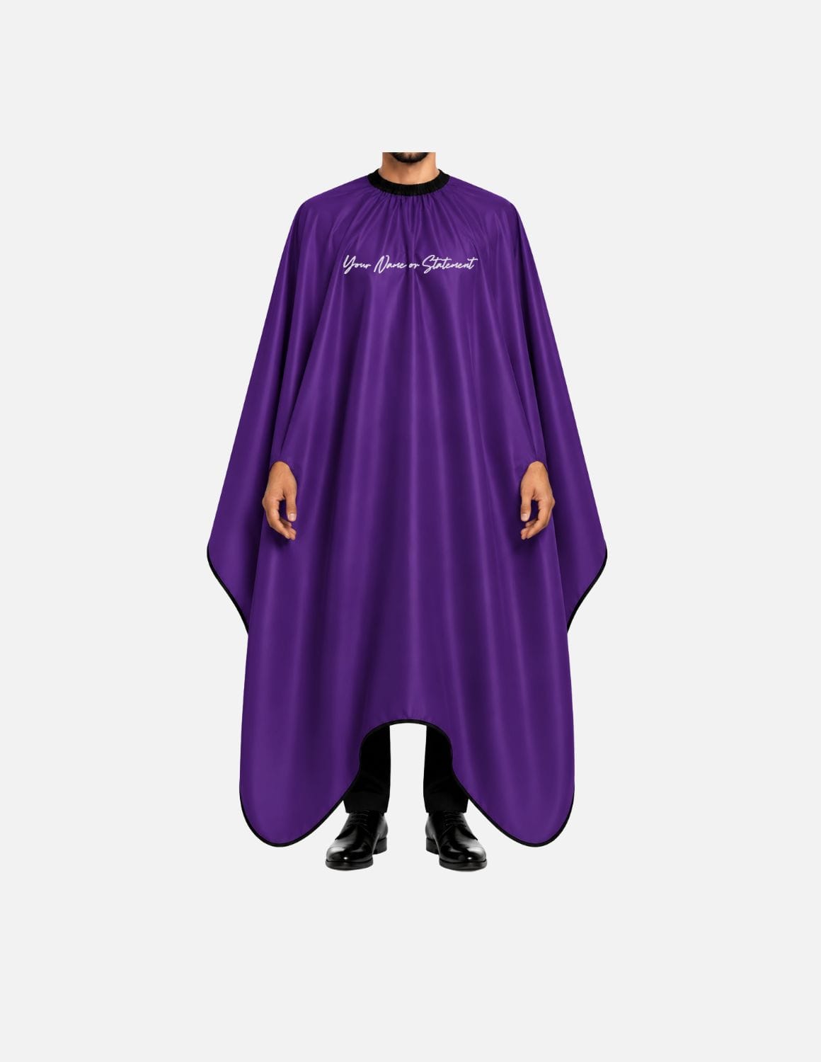 hands free cape with name logo purple
