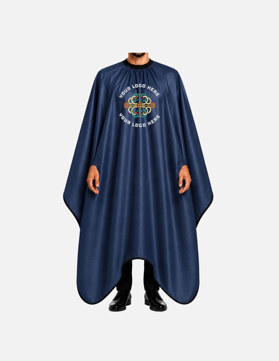 hands free cape with simple logo navy blue