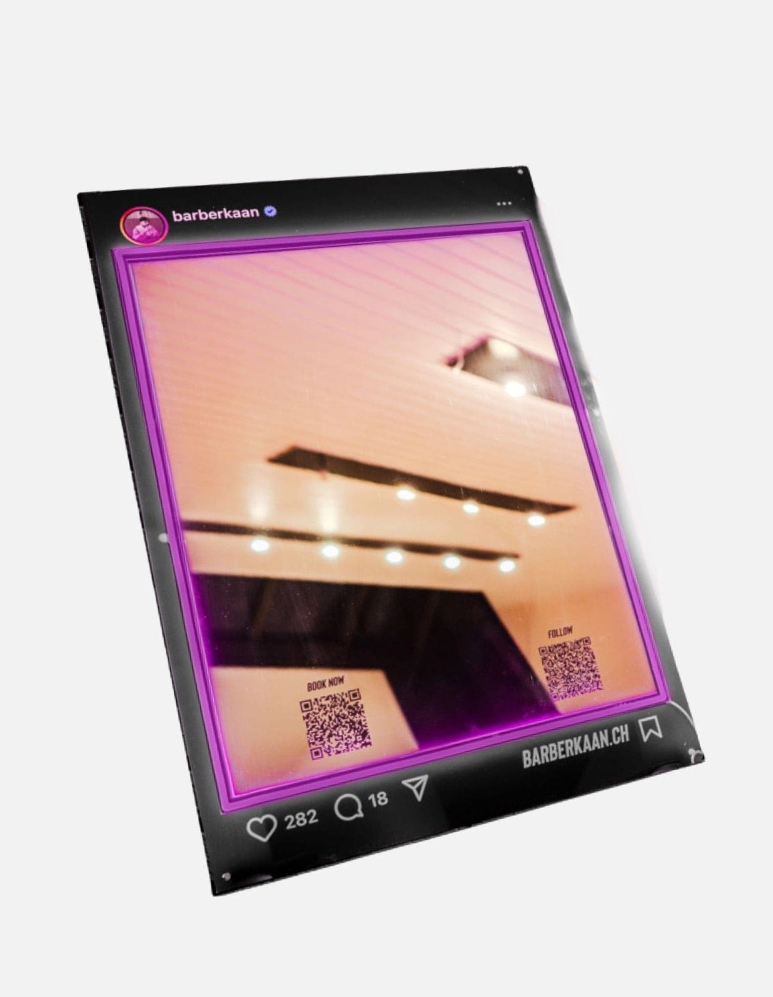 IG Post NEON Mirror Prohlédněte si LED zrcadlo s osvětlením a QR skenováním