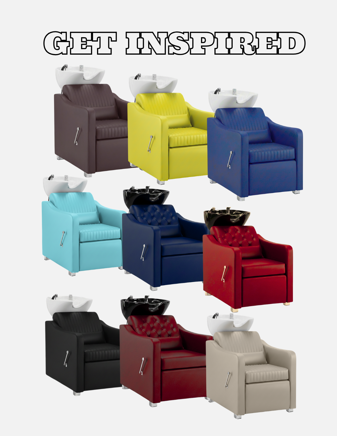 Adjustable barber and salon wash chair with backrest and customizable leather and basin color