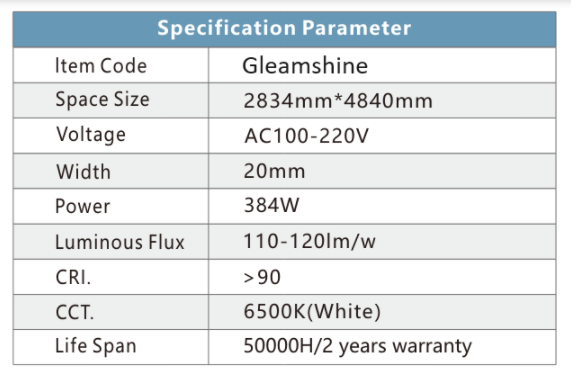 Gleamshine LED lighting system 2.43m x 4.84m
