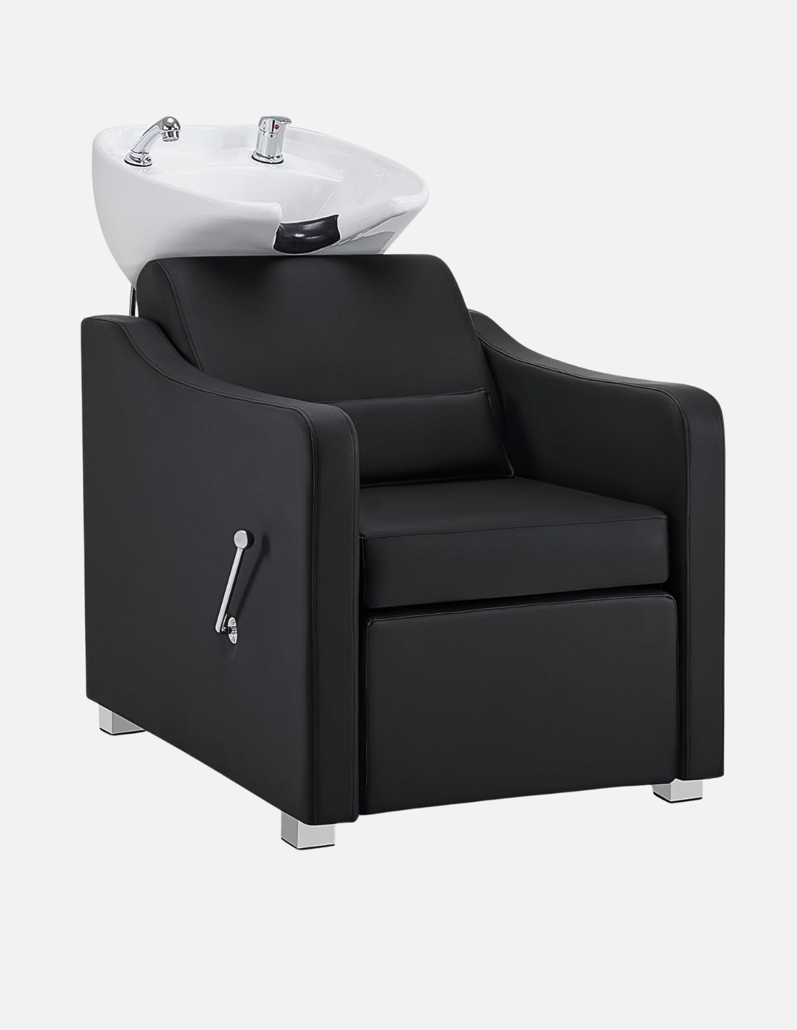 Adjustable barber and salon wash chair with backrest and customizable leather and basin color