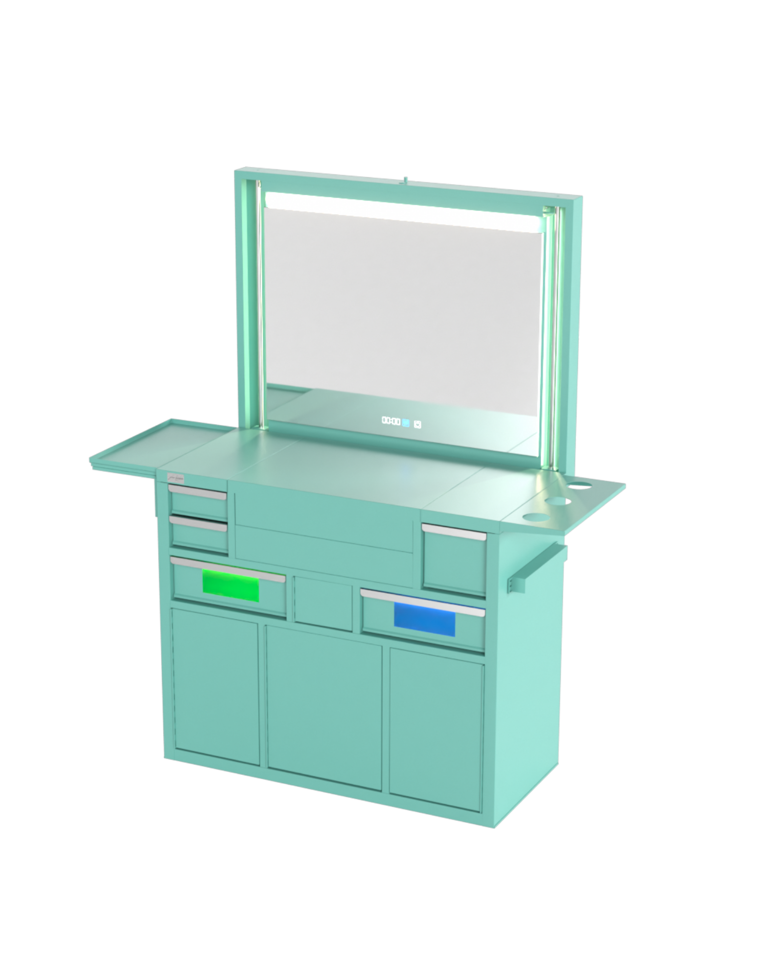 Berber Çalışma İstasyonu "Evolution" – Altı Renk Seçeneği ile Çalışma Alanı – UV Dezenfeksiyon – Lavabo – LED Işıklı Ayna