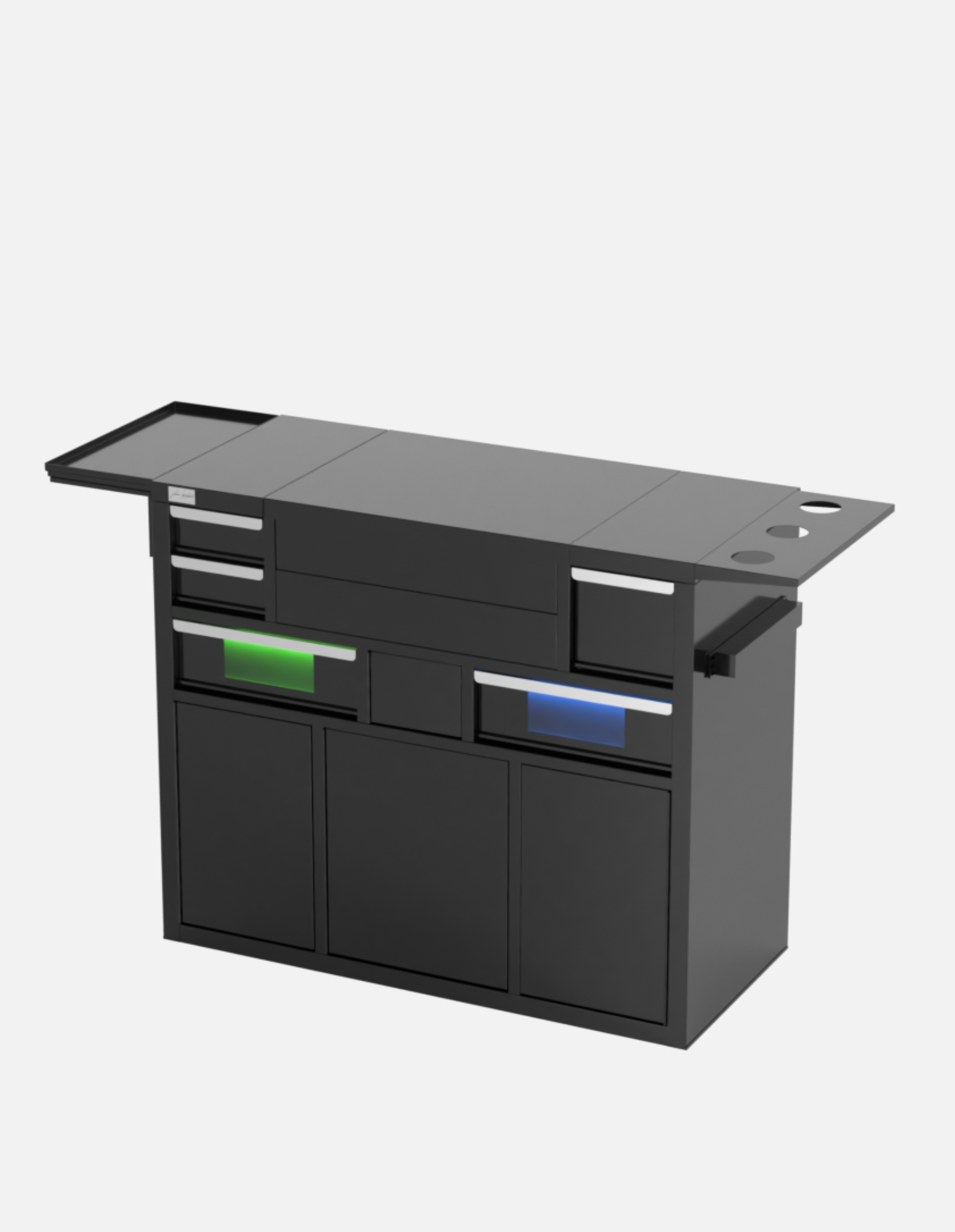 Berber Çalışma İstasyonu "Evolution" – Altı Renk Seçeneği ile Çalışma Alanı – UV Dezenfeksiyon – Lavabo – LED Işıklı Ayna