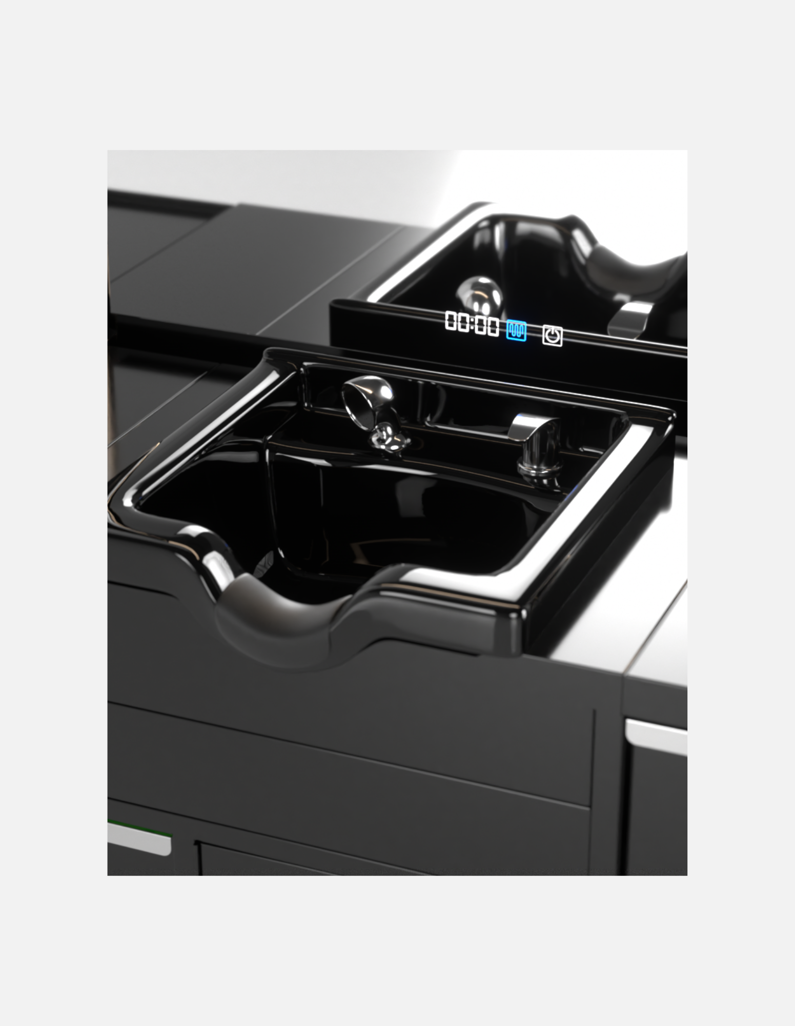 Berber Çalışma İstasyonu "Evolution" – Altı Renk Seçeneği ile Çalışma Alanı – UV Dezenfeksiyon – Lavabo – LED Işıklı Ayna