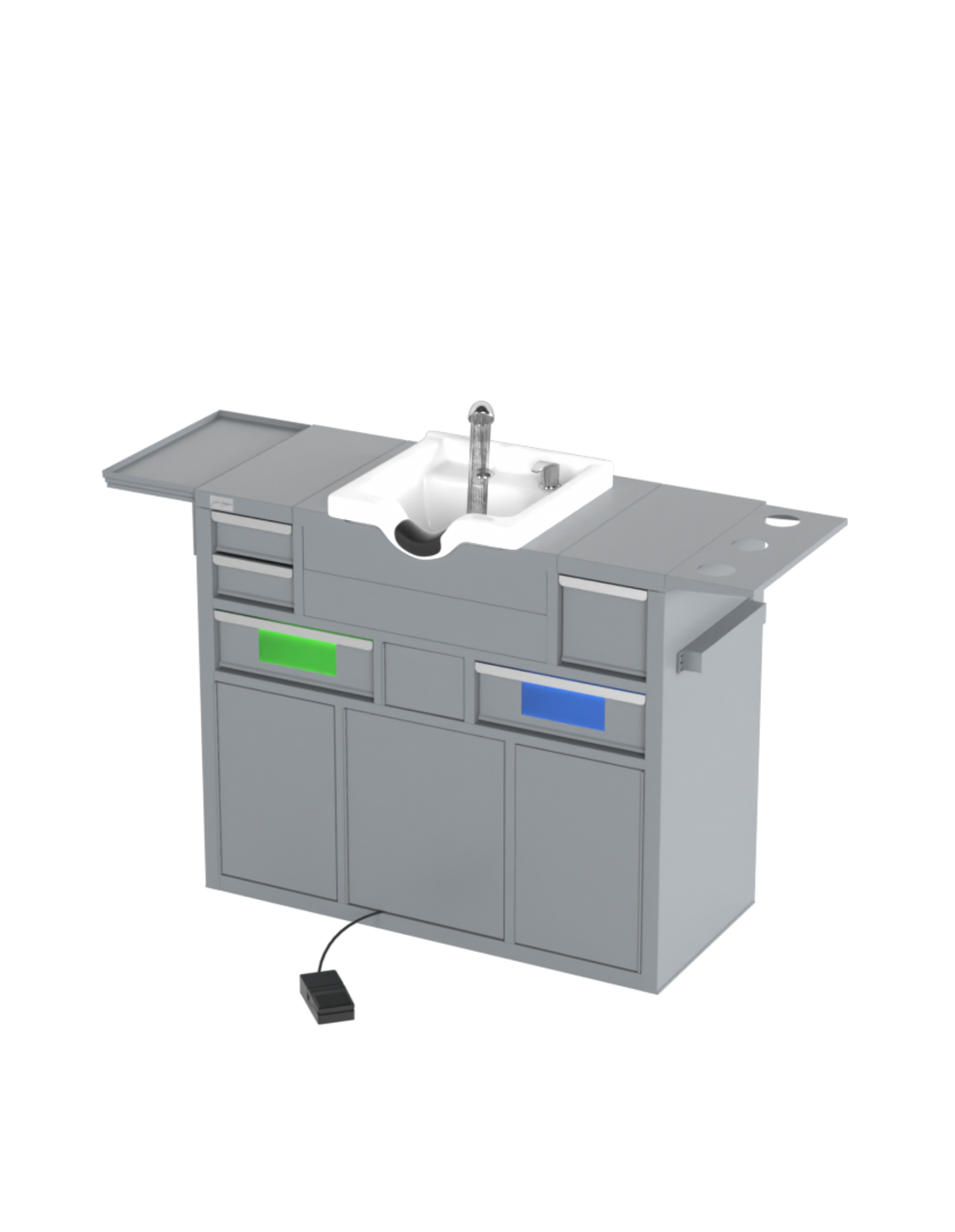Berber Çalışma İstasyonu "Evolution" – Altı Renk Seçeneği ile Çalışma Alanı – UV Dezenfeksiyon – Lavabo – LED Işıklı Ayna