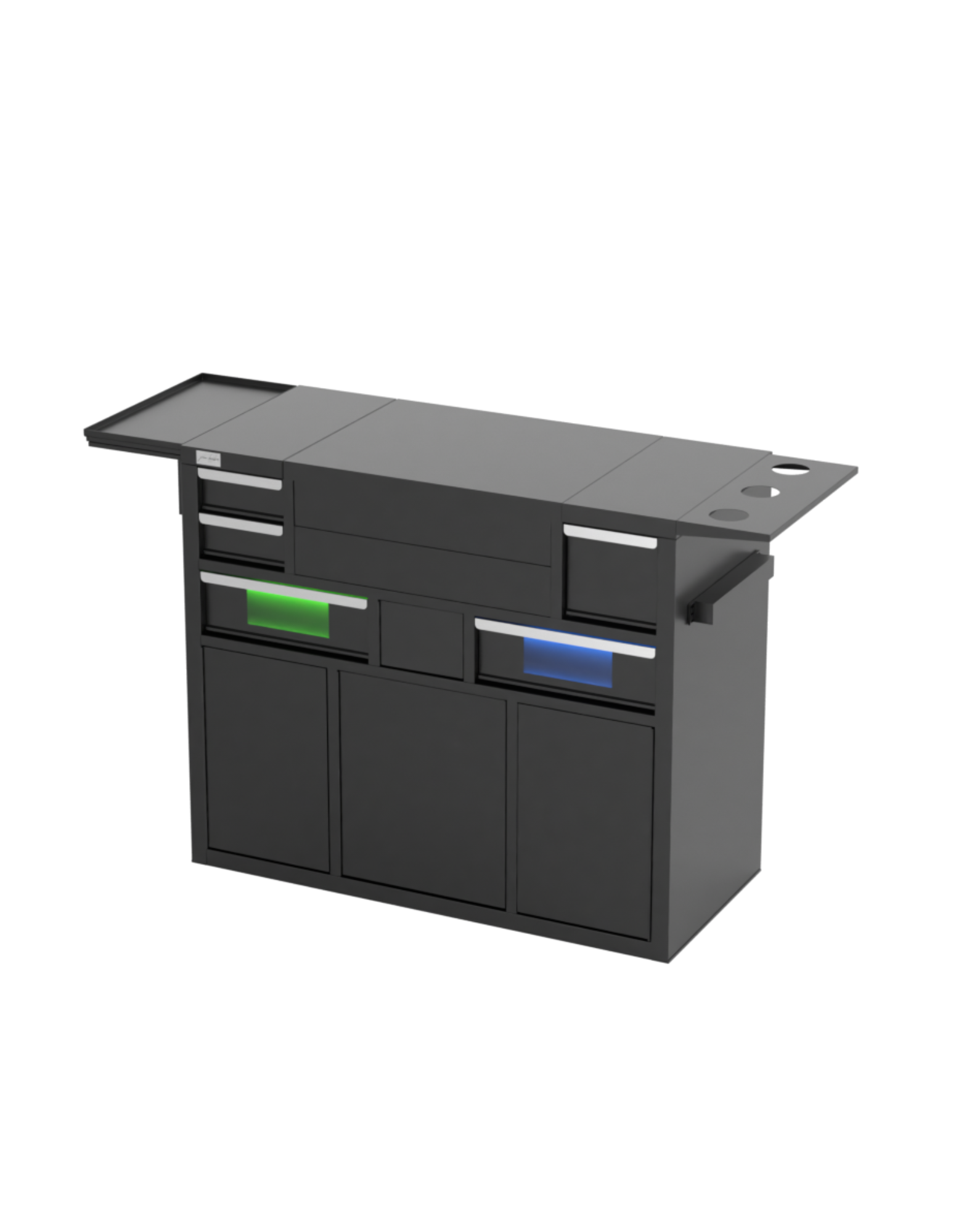 Berber Çalışma İstasyonu "Evolution" – Altı Renk Seçeneği ile Çalışma Alanı – UV Dezenfeksiyon – Lavabo – LED Işıklı Ayna