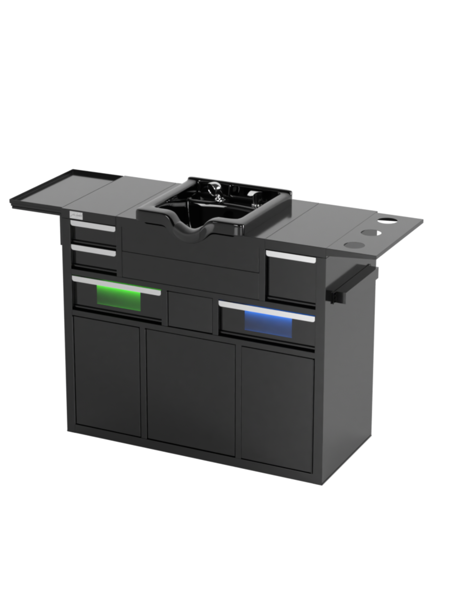 Berber Çalışma İstasyonu "Evolution" – Altı Renk Seçeneği ile Çalışma Alanı – UV Dezenfeksiyon – Lavabo – LED Işıklı Ayna