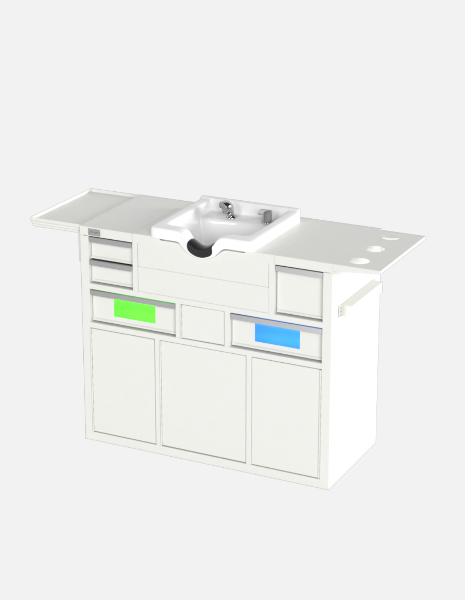 Berber Çalışma İstasyonu "Evolution" – Altı Renk Seçeneği ile Çalışma Alanı – UV Dezenfeksiyon – Lavabo – LED Işıklı Ayna