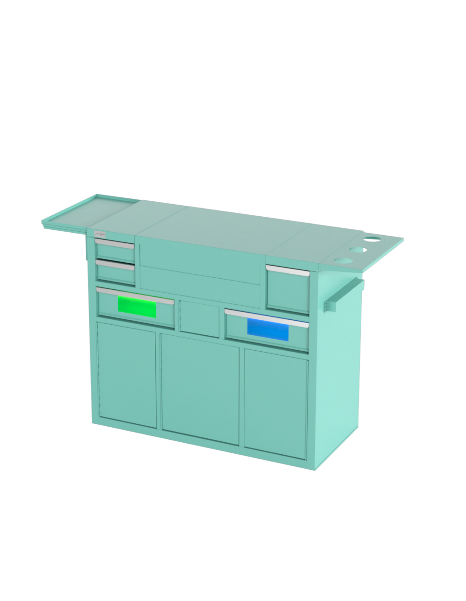 Berber Çalışma İstasyonu "Evolution" – Altı Renk Seçeneği ile Çalışma Alanı – UV Dezenfeksiyon – Lavabo – LED Işıklı Ayna