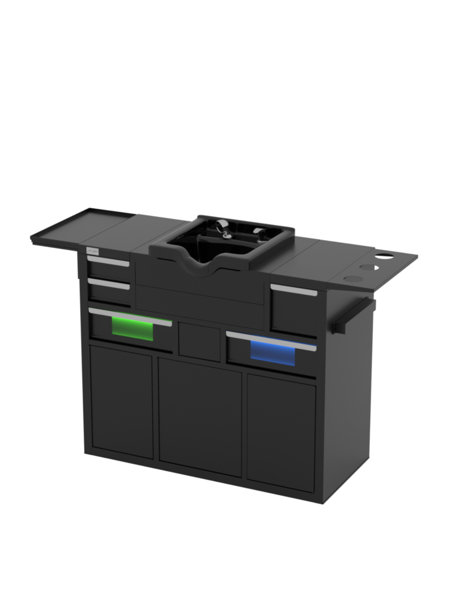 Berber Çalışma İstasyonu "Evolution" – Altı Renk Seçeneği ile Çalışma Alanı – UV Dezenfeksiyon – Lavabo – LED Işıklı Ayna