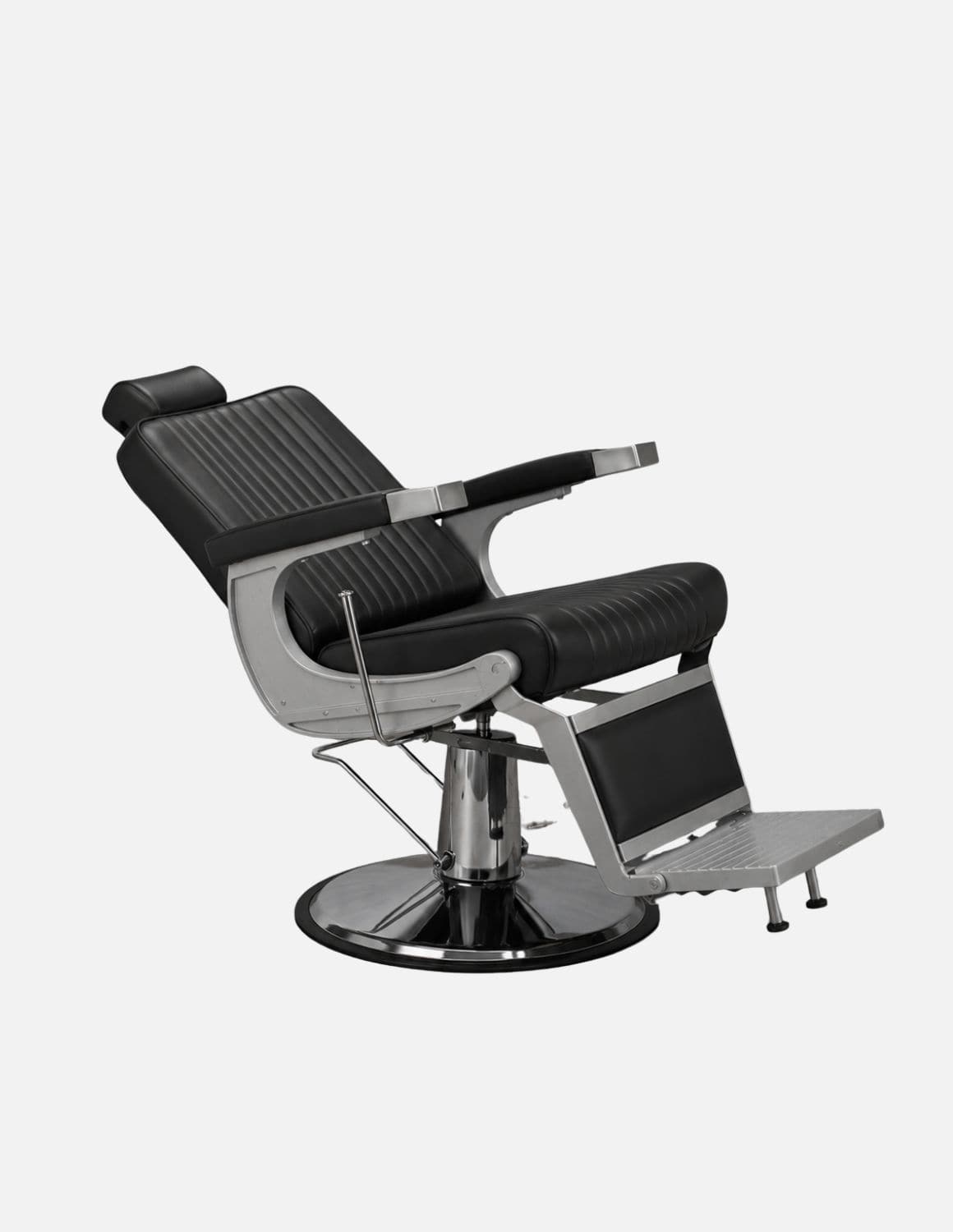New School Barberstuhl – Mattgrauer Rahmen mit schwarzem Leder